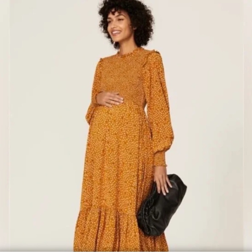 Hatch Mustard Floral Long-Sleeve Maternity Maxi Dress